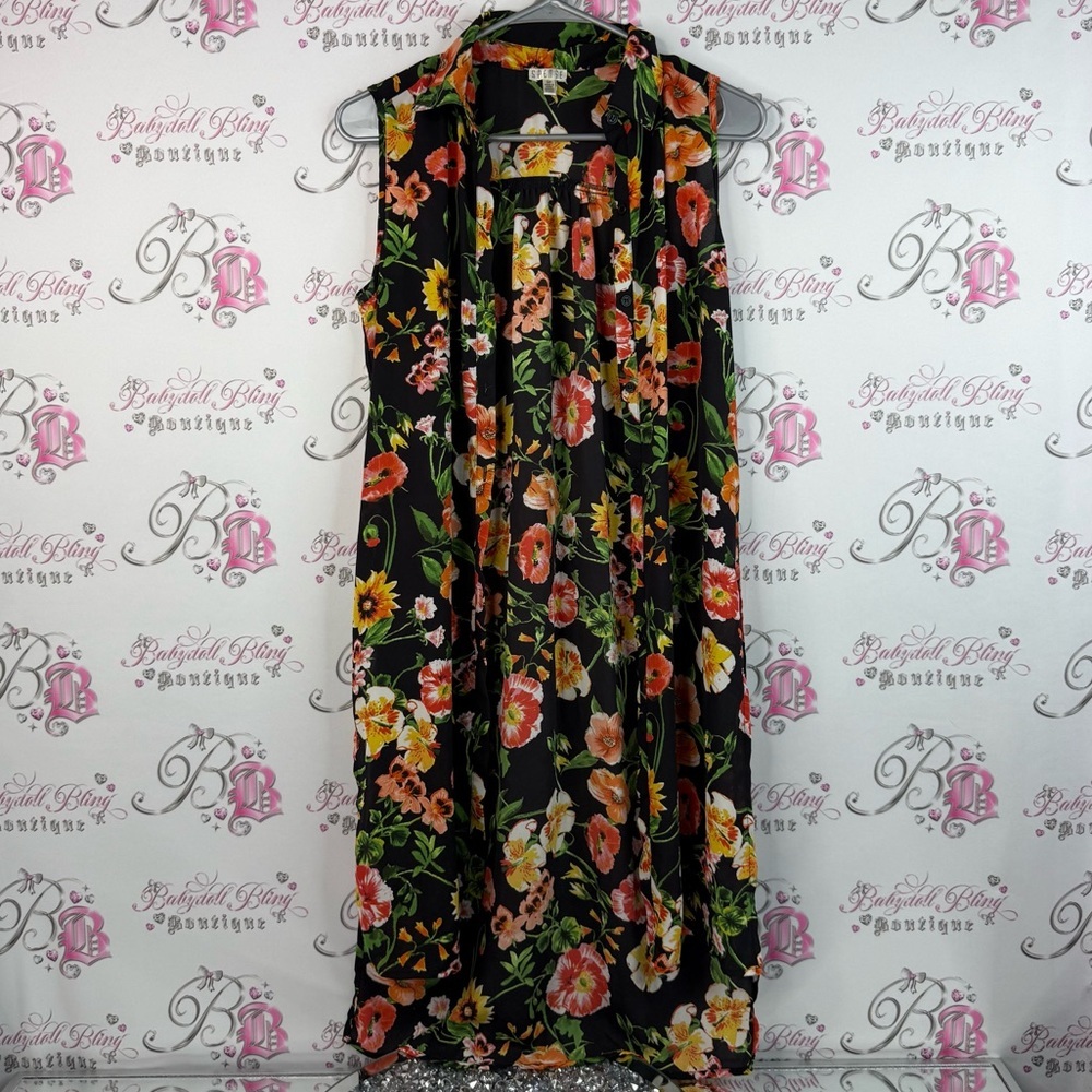 Spence dress flowers orange green black white flowy Floral Sleeveless Dress